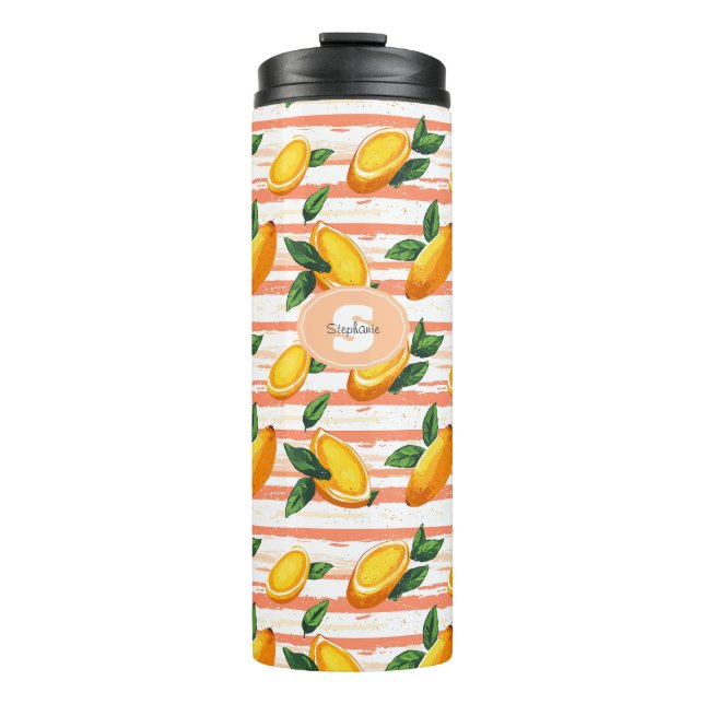 Mango Fruit Pattern with Green Leaves Thermal Tumbler (Front)