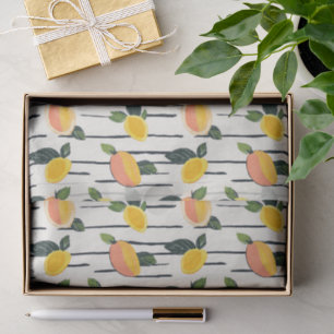 Mango Fruit Print Coral Yellow on Striped Ivory Tissue Paper