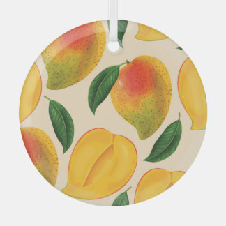 Mango Fruit Seamless Pattern Glass Ornament