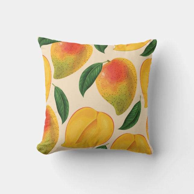 Mango Fruit Seamless Pattern Throw Pillow (Front)