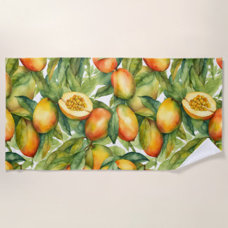 Mango Fruits and Leaves Beach Towel