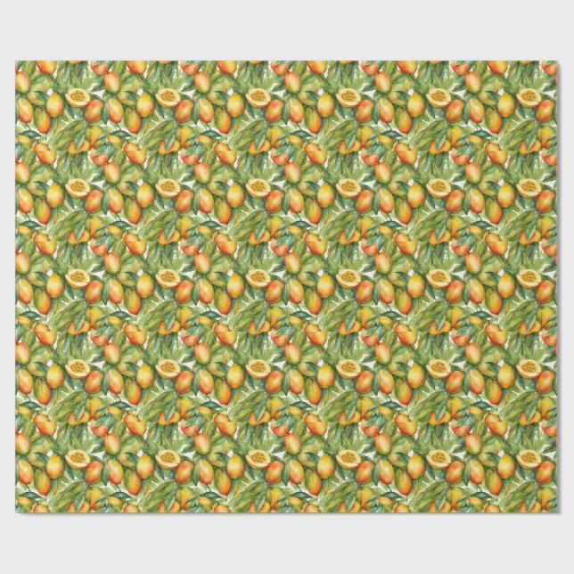 Mango Fruits and Leaves  Wrapping Paper (Flat)