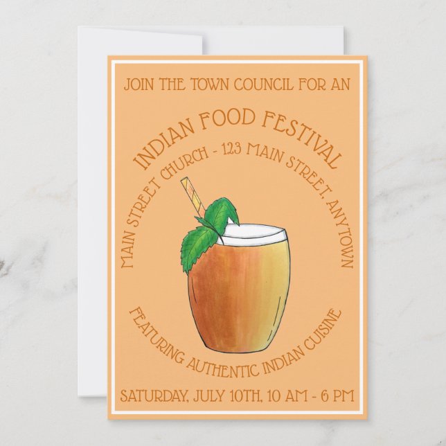 Mango Lassi Drink Indian Cuisine Food Festival Invitation (Front)