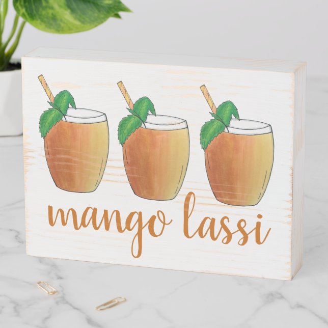 Mango Lassi Refreshing Indian Yoghurt Fruit Drink Wooden Box Sign (In Situ Horizontal)