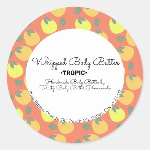 Mango Lemon Body Butter Bath Branding Packaging Classic Round Sticker