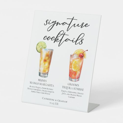 Mango Margarita Tequila Sunrise Wedding Cocktails Pedestal Sign