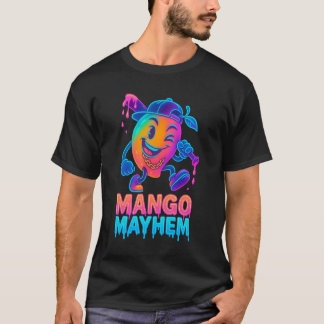 Mango Mayhem – Neon Cartoon Baseball T-Shirt