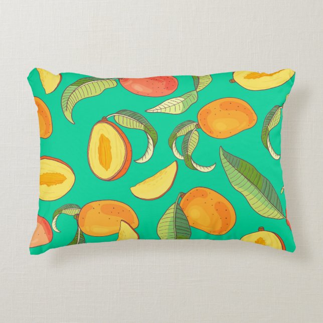 Mango Medley: Tropical Fruit Pattern Accent Pillow (Front)