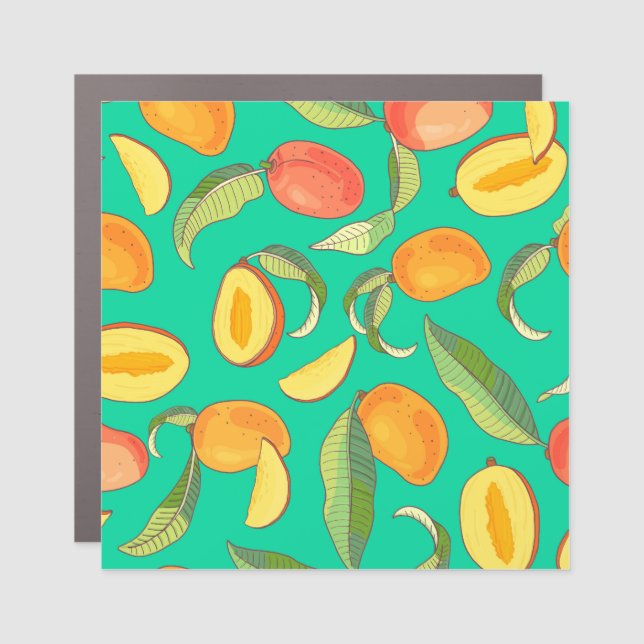 Mango Medley: Tropical Fruit Pattern Car Magnet (Front)