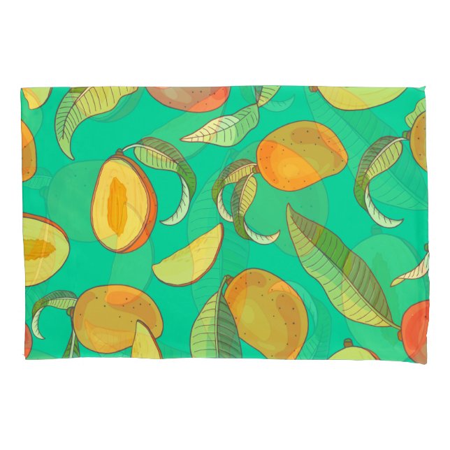 Mango Medley: Tropical Fruit Pattern Pillow Case (Front)