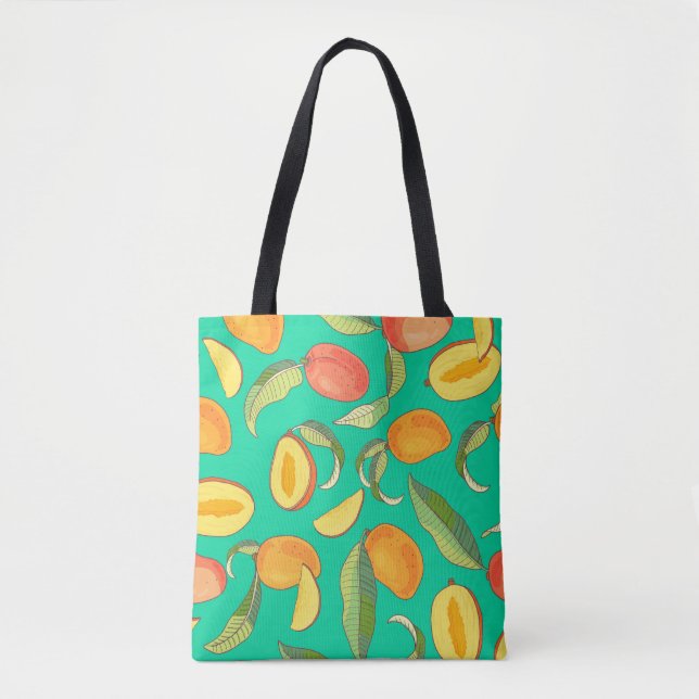 Mango Medley: Tropical Fruit Pattern Tote Bag (Front)