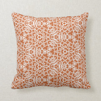 Mango/orange and white iron motif throw pillow
