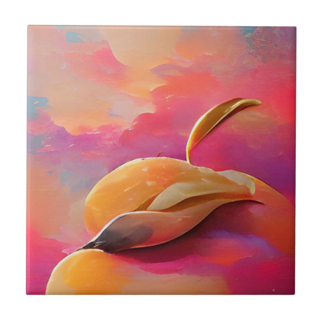 Mango peach peel abstract digital art  ceramic tile (Front)