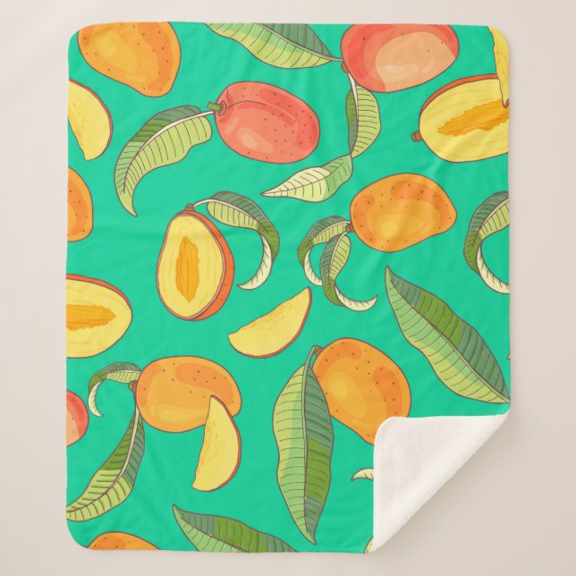 Mango. Seamless pattern with yellow and red tropic Sherpa Blanket (Front)