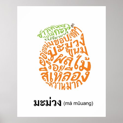 Mango Shape Thai Script Fruit Word Art Poster
