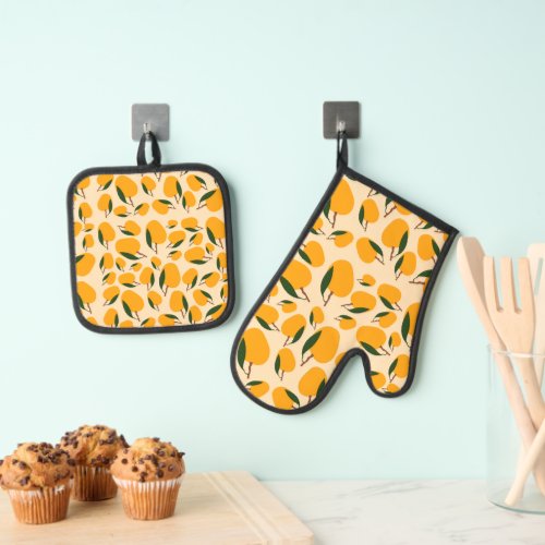 Mango Summer Fruit Pattern Oven Mitt  Pot Holder Set