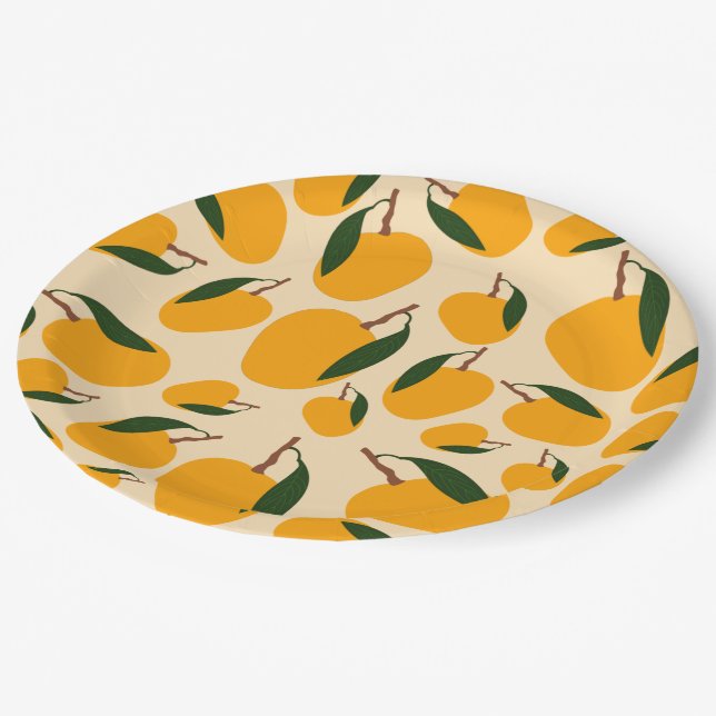 Mango Summer Fruit Pattern Paper Plates (Angled)