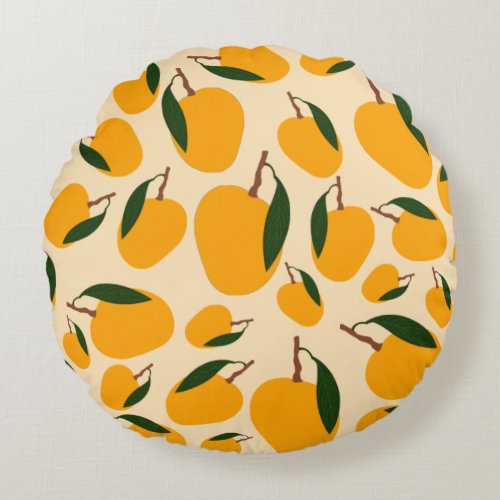 Mango Summer Fruit Pattern  Round Pillow