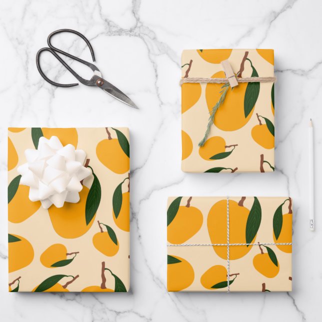 Mango Summer Fruit Pattern Wrapping Paper Sheets (Front)