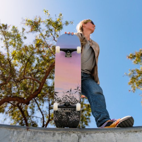 Mango sunset sky blue pink skateboard
