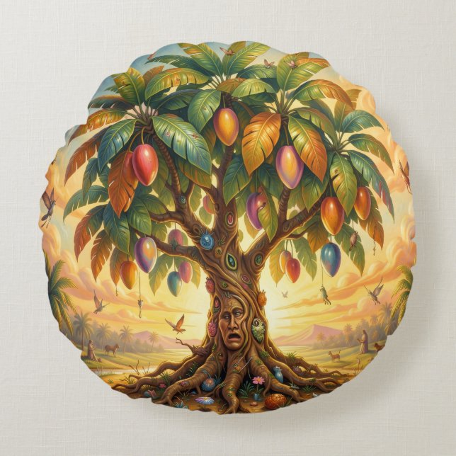 Mango – Tropical Fruit Full of Flavor Round Pillow (Front)