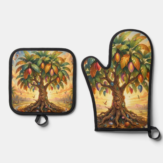 Mango – Tropische Frucht voller Geschmack´7 Oven Mitt & Pot Holder Set (Front)