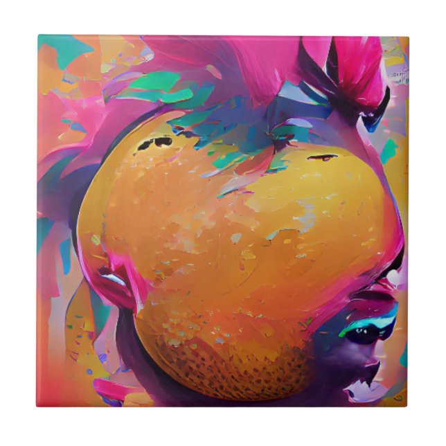 Mango vibrant colorful abstract graphic art  ceramic tile (Front)