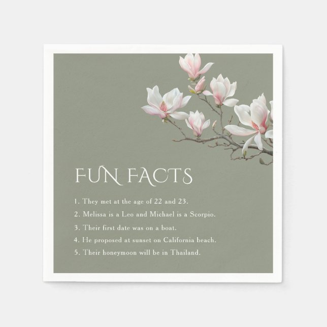 Mangolia Sage Green Fun Facts Wedding  Napkins (Front)