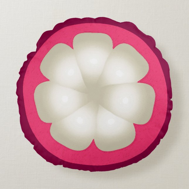 Mangosteen Stylized Exotic Fruit Slice Round Pillow (Front)