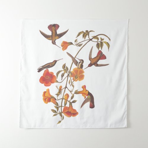 Mangrove Hummingbirds with Orange Trumpet Flowers Tapestry