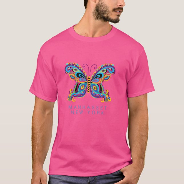 Manhasset New York Souvenir Butterfly Graphic T-Shirt (Front)