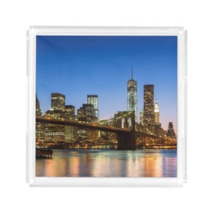 Manhattan and Brooklyn Bridge at dusk Acrylic Tray