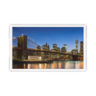 Manhattan and Brooklyn Bridge at dusk Acrylic Tray