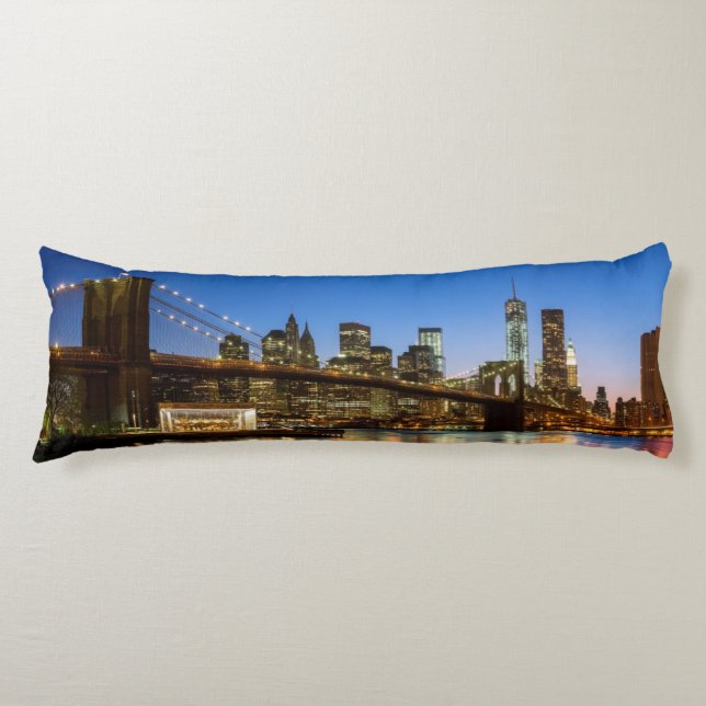 Manhattan and Brooklyn Bridge at dusk Body Pillow (Front)