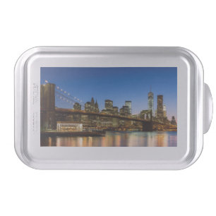 Manhattan and Brooklyn Bridge at dusk Cake Pan