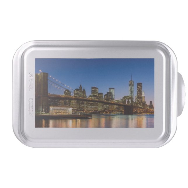 Manhattan and Brooklyn Bridge at dusk Cake Pan (Front)