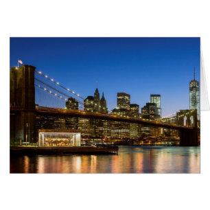 Manhattan and Brooklyn Bridge at dusk Cards