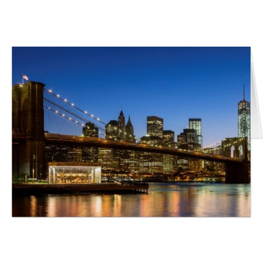 Manhattan and Brooklyn Bridge at dusk Cards (Front Horizontal)