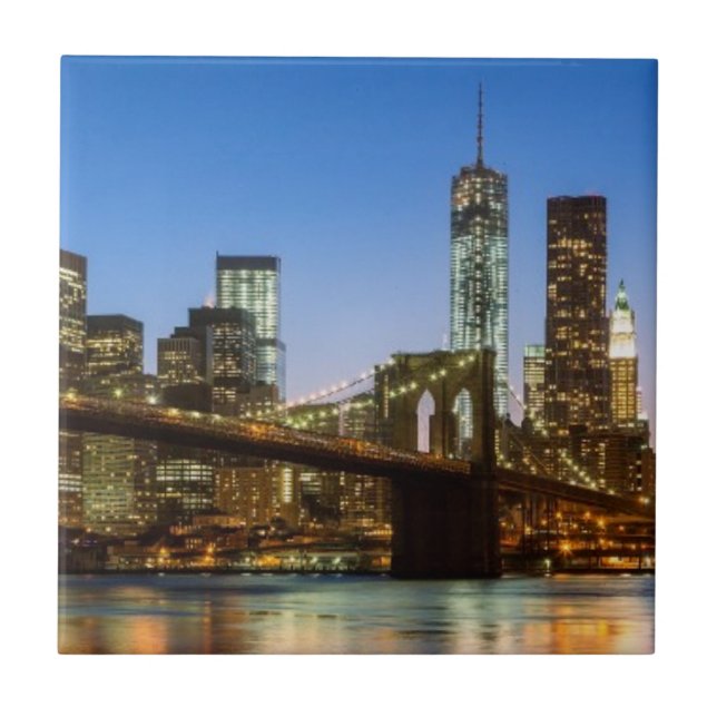 Manhattan and Brooklyn Bridge at dusk Ceramic Tile (Front)