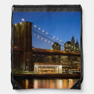 Manhattan and Brooklyn Bridge at dusk Drawstring Bag
