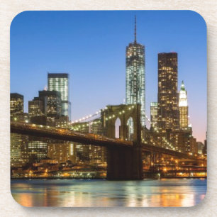 Manhattan and Brooklyn Bridge at dusk Drink Coaster