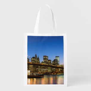 Manhattan and Brooklyn Bridge at dusk Grocery Bag