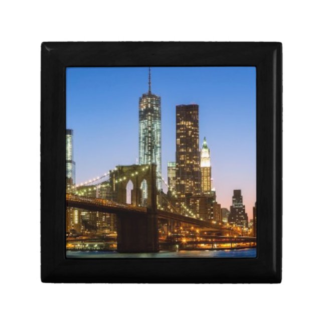 Manhattan and Brooklyn Bridge at dusk Keepsake Box (Front)