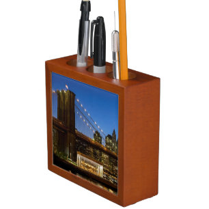Manhattan and Brooklyn Bridge at dusk Pencil/Pen Holder