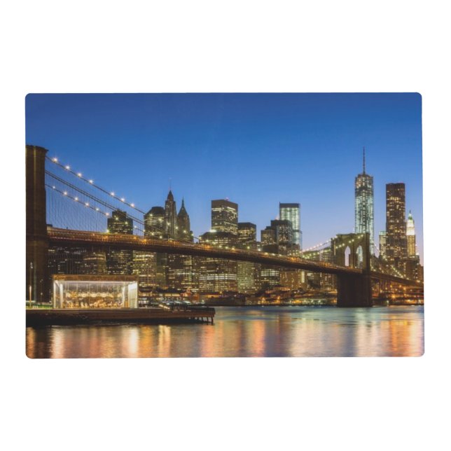 Manhattan and Brooklyn Bridge at dusk Placemat (Front)