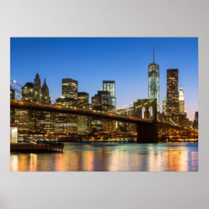 Manhattan and Brooklyn Bridge at dusk Poster