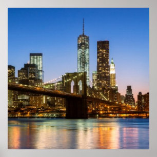 Manhattan and Brooklyn Bridge at dusk Poster