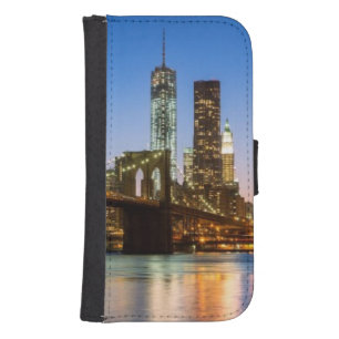 Manhattan and Brooklyn Bridge at dusk Wallet Phone Case For Samsung Galaxy S4