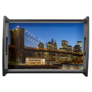 Manhattan and Brooklyn Bridge at dusk Serving Tray