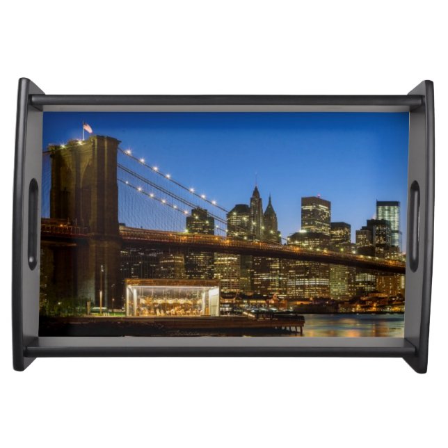 Manhattan and Brooklyn Bridge at dusk Serving Tray (Front)